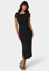 Flocking Mesh T-Shirt Maxi Dress