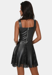 Faux Leather Lace Inset Flare Dress