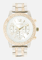 Double Row Crystal Bezel 3 Band Watch