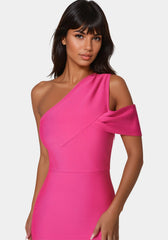 Asymmetrical High Slit Bandage Midi Dress