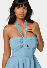 Cut Out Flared Denim Romper