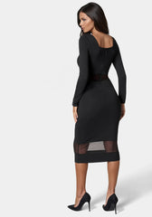 Square Neck Mesh Inset Dress