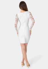 Long Sleeve Lace & Bandage Dress