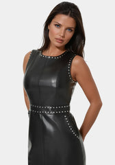 Faux Leather Stud Seam Dress