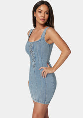 Fitted Lace Up Denim Dress