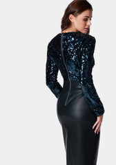 Sequin And Vegan Leather Midi Dress