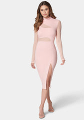 Mesh Inset Long Sleeve Midi Dress