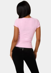 Bebe Logo Short Sleeve Round Neck Rib Top