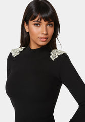 Embellished Mock Neck Tunic Sweater