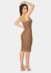 Ruched Mesh Midi Dress