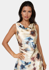 Printed Satin Cowl Maxi Dress