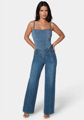 Natural Waist Lace Up Wide Leg Jeans