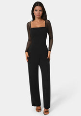 Scuba Mesh Square Neck Jumpsuit