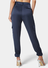 Natural Waist Stud Detail Satin Jogger Pant