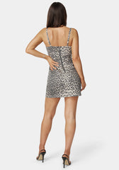 Cheetah Printed Fitted Denim Dress