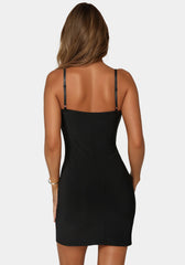 Rhinestone Trim Jersey Short Dress