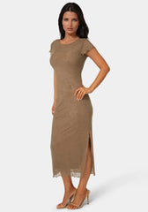 Flocking Mesh T-Shirt Maxi Dress