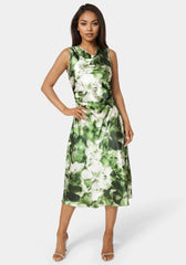 Printed Satin Cowl Maxi Dress