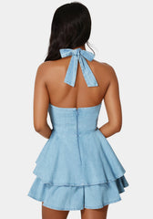 Cut Out Flared Denim Romper