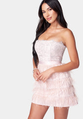 Lace And Feather Mini Dress
