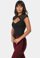 Lace Cap Sleeve Rib Knit Top