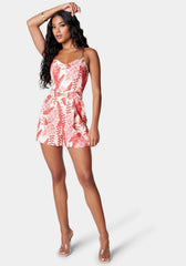 Spaghetti Strap Chain Detail Printed Romper