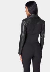 Cropped Vegan Leather Combo Tailored Moto Blazer