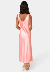 Bow Strap Satin Midi Dress