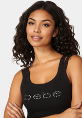 Bebe Logo Double Strap Single Stone Rib Top