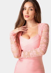 Long Sleeve Lace & Bandage Dress