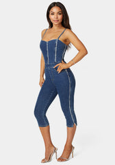 Fitted Capri Denim Jumpsuit