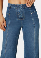 Natural Waist Lace Up Wide Leg Jeans
