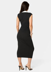 Colorblock Rib Column Dress With Collar