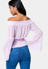 Swiss Dot Bell Sleeve Blouse
