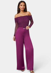 High Waist Satin Wide Leg Pant