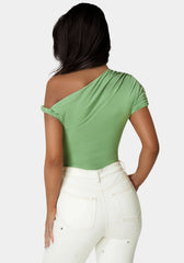 Asymmetrical Shoulder Ruched Bodysuit