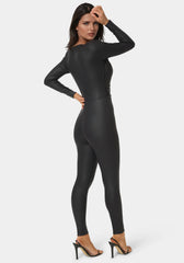 Plunging V-Neck Metal Trim Detail Catsuit