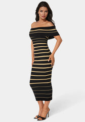 Stripe Off Shoulder Maxi Dress