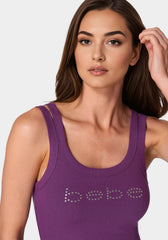 Bebe Logo Double Strap Single Stone Rib Top