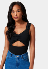 Ruched Sleeve Cutout Detail Top