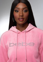 Rhinestone Detail Velour Hoodie