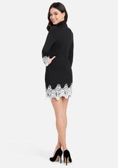 Lace Trim Mock Neck Dress