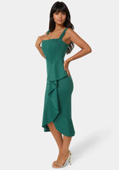 Scuba Bustier Ruffle Wrap Dress