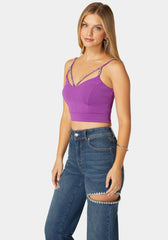 Rhinestone Trim Sleeveless Knit Top