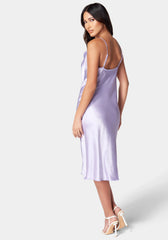 Satin Cowl Neck Slip Midi Dress