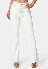 Natural Waist Flared White Jeans