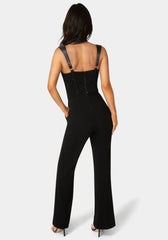 Straight Flare Leg Lace Corset Jumpsuit