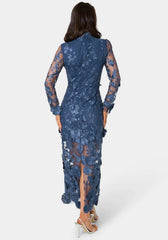3D Floral Mockneck Midi Dress