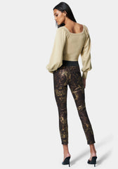 Foiled Print Zip Front Elastic Skinny Jean
