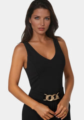 Scuba Crepe V-Neck Jumpsuit with Belt